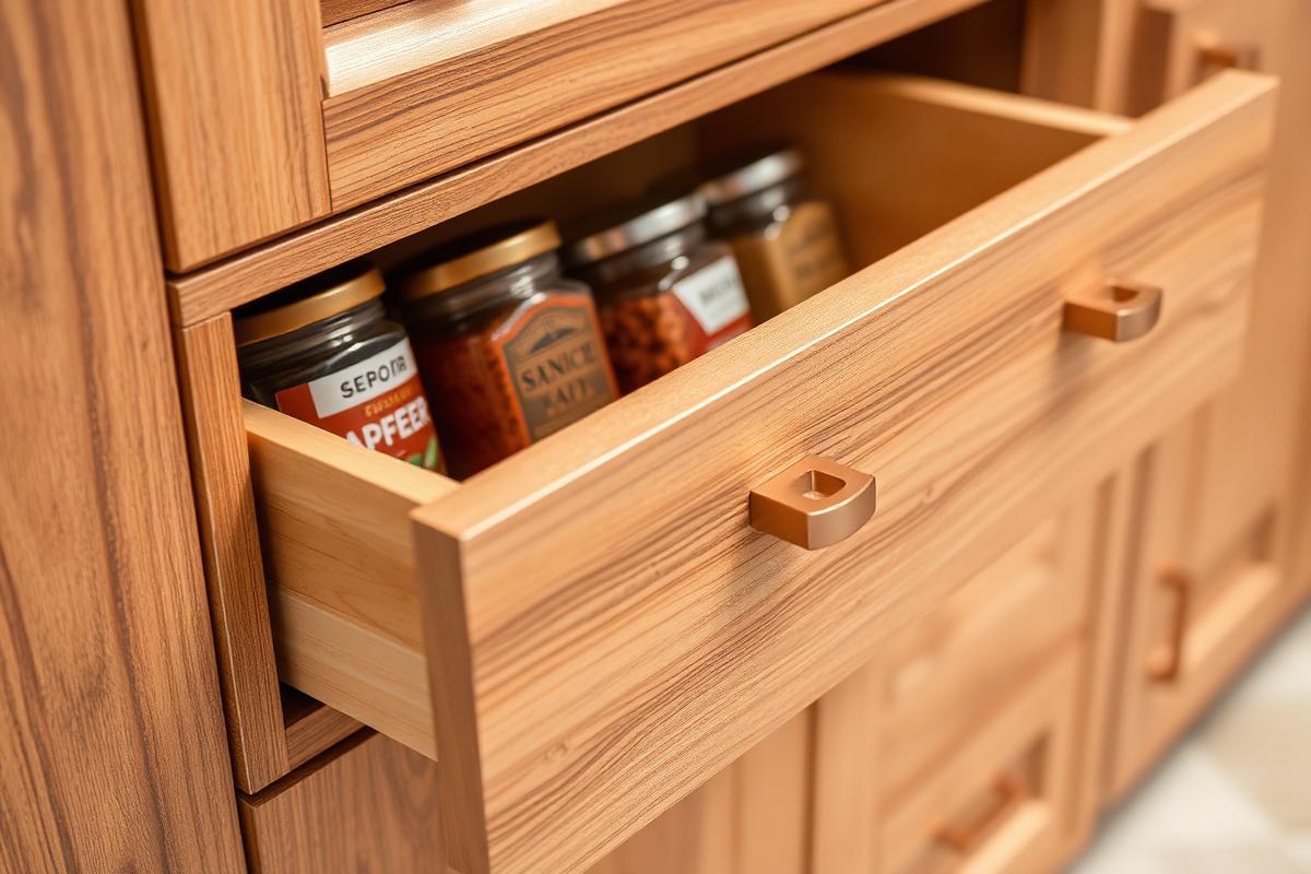 Detalhes de acabamento e ferragens de cozinha planejada