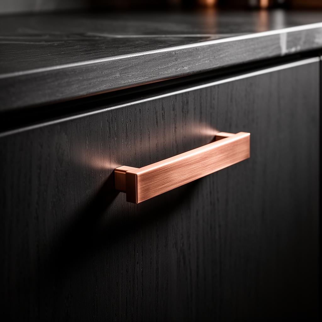 Detalhe de marcenaria com puxador em cobre